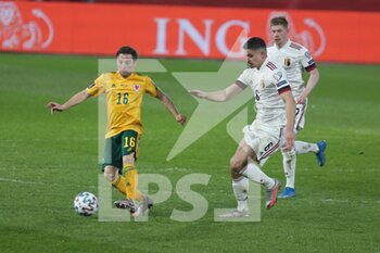 2021-03-24 - Joe Morell of Wales and Leander Dendoncker of Belgium during the FIFA World Cup 2022, Qualifiers Group E football match between Belgium and Wales on March 24, 2021 at King Power at Den Dreef Stadion in Leuven, Belgium - Photo Laurent Lairys / DPPI - FIFA WORLD CUP 2020 QUALIFIERS - BELGIUM AND WALES - FIFA WORLD CUP - SOCCER