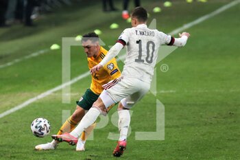 2021-03-24 - Connor Roberts of Wales and Thorgan Hazard of Belgium during the FIFA World Cup 2022, Qualifiers Group E football match between Belgium and Wales on March 24, 2021 at King Power at Den Dreef Stadion in Leuven, Belgium - Photo Laurent Lairys / DPPI - FIFA WORLD CUP 2020 QUALIFIERS - BELGIUM AND WALES - FIFA WORLD CUP - SOCCER