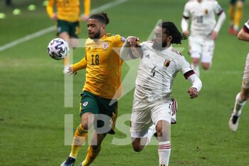 2021-03-24 - Tyler Roberts of Wales and Jason Denayer of Belgium during the FIFA World Cup 2022, Qualifiers Group E football match between Belgium and Wales on March 24, 2021 at King Power at Den Dreef Stadion in Leuven, Belgium - Photo Laurent Lairys / DPPI - FIFA WORLD CUP 2020 QUALIFIERS - BELGIUM AND WALES - FIFA WORLD CUP - SOCCER