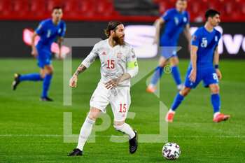 2021-03-25 - Sergio Ramos of Spain during the 2022 FIFA World Cup, Qualifiers, Group B football match between Spain and Greece on March 25, 2021 at Estadio Municipal Nuevo Los Carmenes in Granada, Spain - Photo Pablo Morano / Orange Pictures / DPPI - 2022 FIFA WORLD CUP, QUALIFIERS, GROUP B - SPAIN AND GREECE - FIFA WORLD CUP - SOCCER