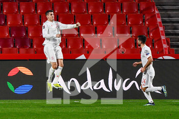 2021-03-25 - Alvaro Morata of Spain celebrates his goal during the 2022 FIFA World Cup, Qualifiers, Group B football match between Spain and Greece on March 25, 2021 at Estadio Municipal Nuevo Los Carmenes in Granada, Spain - Photo Pablo Morano / Orange Pictures / DPPI - 2022 FIFA WORLD CUP, QUALIFIERS, GROUP B - SPAIN AND GREECE - FIFA WORLD CUP - SOCCER