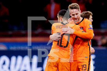 2021-03-27 - Luuk de Jong of the Netherlands celebrating second goal of his side with Memphis Depay during the 2022 FIFA World Cup, Qualifiers, Group G football match between Netherlands and Latvia on March 27, 2021 at Johan Cruijff ArenA in Amsterdam, Netherlands - Photo Broer van den Boom / Orange Pictures / DPPI - QUALIFICAZIONI AI MONDIALI FIFA 2022 - GRUPPO G - PAESI BASSI VS LETTONIA - FIFA WORLD CUP - SOCCER