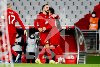 2021-03-30 - Kenan Karaman of Turkey celebrates with Hakan Calhanoglu of Turkey after scoring his sides first goal during the 2022 FIFA World Cup, Qualifiers, Group G football match between Turkey and Latvia on March 30, 2021 at Ataturk Olympic Stadium in Istanbul, Turkey - Photo Orange Pictures / DPPI - MONDIALI FIFA 2022, QUALIFICAZIONI, GRUPPO G - TURCHIA VS LETTONIA - FIFA WORLD CUP - SOCCER