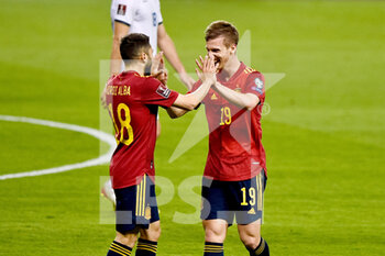 2021-03-31 - Dani Olmo of Spain celebrates after scoring his sides first goal with Jordi Alba during the 2022 FIFA World Cup, Qualifiers, Group B football match between Spain and Kosovo on March 31, 2021 at Estadio Olimpico in Seville, Spain - Photo Pablo Morano / Orange Pictures / DPPI - MONDIALI FIFA 2022, QUALIFICAZIONI, GRUPPO B - SPAGNA VS KOSOVO - FIFA WORLD CUP - SOCCER