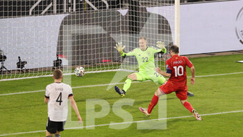 2021-03-31 - Goran Pandev of North Macedonia scores a goal 0-1, Marc-Andre ter Stegen of Germany during the 2022 FIFA World Cup, Qualifiers, Group J football match between Germany and North Macedonia on March 31, 2021 at Schauinsland-Reisen-Arena in Duisburg, Germany - Photo Ralf Ibing / firo Sportphoto / DPPI - MONDIALI FIFA 2022, QUALIFICAZIONI, GRUPPO J - GERMANIA VS MACEDONIA DEL NORD - FIFA WORLD CUP - SOCCER