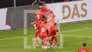 2021-03-31 - Goran Pandev of North Macedonia celebrates his goal 0-1 with teammates during the 2022 FIFA World Cup, Qualifiers, Group J football match between Germany and North Macedonia on March 31, 2021 at Schauinsland-Reisen-Arena in Duisburg, Germany - Photo Ralf Ibing / firo Sportphoto / DPPI - MONDIALI FIFA 2022, QUALIFICAZIONI, GRUPPO J - GERMANIA VS MACEDONIA DEL NORD - FIFA WORLD CUP - SOCCER