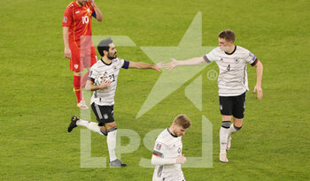 2021-03-31 - Ilkay Gundogan of Germany celebrates after his goal with Matthias Ginter during the 2022 FIFA World Cup, Qualifiers, Group J football match between Germany and North Macedonia on March 31, 2021 at Schauinsland-Reisen-Arena in Duisburg, Germany - Photo Ralf Ibing / firo Sportphoto / DPPI - MONDIALI FIFA 2022, QUALIFICAZIONI, GRUPPO J - GERMANIA VS MACEDONIA DEL NORD - FIFA WORLD CUP - SOCCER