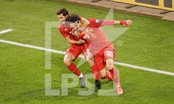 2021-03-31 - Eljif Elmas of North Macedonia celebrates after his goal with Stefan Spirovski during the 2022 FIFA World Cup, Qualifiers, Group J football match between Germany and North Macedonia on March 31, 2021 at Schauinsland-Reisen-Arena in Duisburg, Germany - Photo Ralf Ibing / firo Sportphoto / DPPI - MONDIALI FIFA 2022, QUALIFICAZIONI, GRUPPO J - GERMANIA VS MACEDONIA DEL NORD - FIFA WORLD CUP - SOCCER