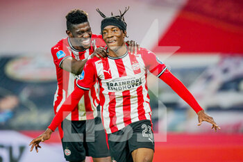 2020-11-01 - Noni Madueke of PSV Eindhoven celebrates after his goal with Ibrahim Sangare during the Netherlands championship Eredivisie football match between PSV and ADO Den Haag on November 01, 2020 at the Philips stadium in Eindhoven, Netherlands - Photo Jeroen Meuwsen / Orange Pictures / DPPI - PSV AND ADO DEN HAAG - NETHERLANDS EREDIVISIE - SOCCER