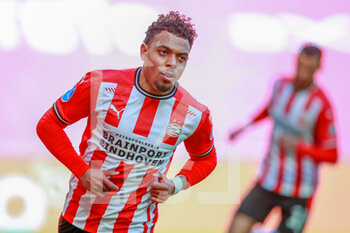 2021-03-14 - Donyell Malen of PSV Eindhoven celebrating his goal during the Netherlands championship Eredivisie football match between PSV and Feyenoord on March 14, 2021 at Philips Stadion in Eindhoven, Netherlands - Photo Broer van den Boom / Orange Pictures / DPPI - PSV AND FEYENOORD - NETHERLANDS EREDIVISIE - SOCCER