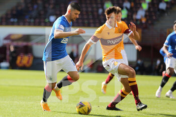 2020-09-27 - Jordan Jones (Rangers) and Barry Maguire (Motherwell) during the Scottish championship, Premiership football match between Motherwell and Rangers on September 27, 2020 at Fir Park in Motherwell, Scotland - Photo Chris McCluskie / ProSportsImages / DPPI - MOTHERWELL VS RANGERS - SCOTTISH PREMIERSHIP - SOCCER