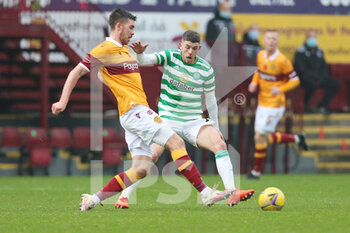 2020-11-08 - Declan Gallagher (Motherwell) and Ryan Christie (Celtic) during the Scottish championship, Premiership football match between Motherwell and Celtic on November 8, 2020 at Fir Park in Motherwell, Scotland - Photo Chris McCluskie / ProSportsImages / DPPI - MOTHERWELL VS CELTIC - SCOTTISH PREMIERSHIP - SOCCER