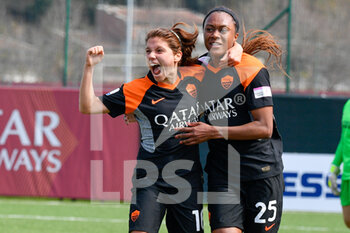 2021-03-20 - Allyson Swaby of AS Roma and Manuela Giugliano of AS Roma celebrates after scoring goal 2-0 seen in action during the Italian Football Championship League A Women 2020/2021 match between AS Roma vs FC Internazionale at the “Agostino Di Bartolomei” in the Fulvio Bernardini Sports Center in Trigoria - AS ROMA VS FC INTERNAZIONALE - ITALIAN SERIE A WOMEN - SOCCER