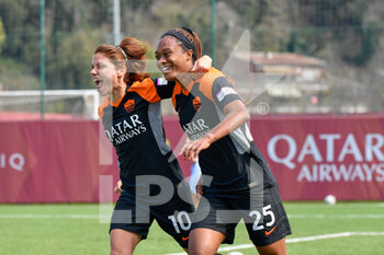 2021-03-20 - Allyson Swaby of AS Roma and Manuela Giugliano of AS Roma celebrates after scoring goal 2-0 seen in action during the Italian Football Championship League A Women 2020/2021 match between AS Roma vs FC Internazionale at the “Agostino Di Bartolomei” in the Fulvio Bernardini Sports Center in Trigoria - AS ROMA VS FC INTERNAZIONALE - ITALIAN SERIE A WOMEN - SOCCER
