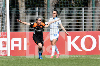 2021-03-20 - Claudia Ciccotti of AS Roma celebrates after scoring goal 3-0 seen in action during the Italian Football Championship League A Women 2020/2021 match between AS Roma vs FC Internazionale at the “Agostino Di Bartolomei” in the Fulvio Bernardini Sports Center in Trigoria - AS ROMA VS FC INTERNAZIONALE - ITALIAN SERIE A WOMEN - SOCCER