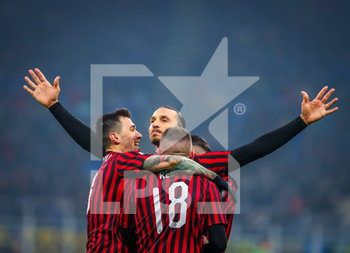 2020-02-09 - Zlatan Ibrahimovic of AC Milan celebrates with his teammates goal - INTER VS MILAN - ITALIAN SERIE A - SOCCER