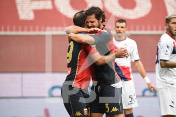2020-09-20 - Goran Pandev (Genoa), Mattia Destro (Genoa) celebrates after scoring goal - GENOA VS CROTONE - ITALIAN SERIE A - SOCCER