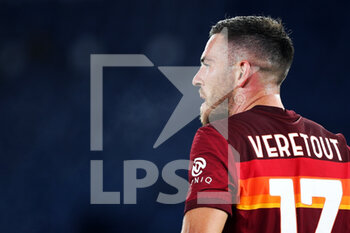 2020-09-27 - Jordan Veretout of Roma reacts during the Italian championship Serie A football match between AS Roma and Juventus FC on September 27, 2020 at Stadio Olimpico in Rome, Italy - Photo Federico Proietti / DPPI - AS ROMA VS JUVENTUS FC - ITALIAN SERIE A - SOCCER