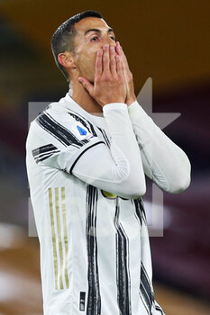 2020-09-27 - Cristiano Ronaldo of Juventus reacts during the Italian championship Serie A football match between AS Roma and Juventus FC on September 27, 2020 at Stadio Olimpico in Rome, Italy - Photo Federico Proietti / DPPI - AS ROMA VS JUVENTUS FC - ITALIAN SERIE A - SOCCER