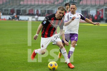 2020-11-29 - Alexis Saelemaekers during the Italian championship Serie A football match between AC Milan and AC Fiorentina on November 29, 2020 at San Siro stadium in Milan, Italy - Photo Morgese-Rossini / DPPI - AC MILAN AND ACF FIORENTINA - ITALIAN SERIE A - SOCCER