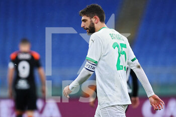 2020-12-06 - Domenico Berardi of Sassuolo reacts during the Italian championship Serie A football match between AS Roma and US Sassuolo Calcio on December 6, 2020 at Stadio Olimpico in Rome, Italy - Photo Federico Proietti / DPPI - AS ROMA VS US SASSUOLO CALCIO - ITALIAN SERIE A - SOCCER