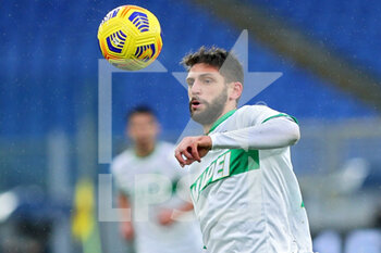 2020-12-06 - Domenico Berardi of Sassuolo in action during the Italian championship Serie A football match between AS Roma and US Sassuolo Calcio on December 6, 2020 at Stadio Olimpico in Rome, Italy - Photo Federico Proietti / DPPI - AS ROMA VS US SASSUOLO CALCIO - ITALIAN SERIE A - SOCCER