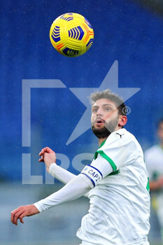 2020-12-06 - Domenico Berardi of Sassuolo in action during the Italian championship Serie A football match between AS Roma and US Sassuolo Calcio on December 6, 2020 at Stadio Olimpico in Rome, Italy - Photo Federico Proietti / DPPI - AS ROMA VS US SASSUOLO CALCIO - ITALIAN SERIE A - SOCCER