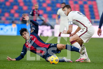 2020-12-13 - Edin Dzeko (AS Roma) foul on Takehiro Tomiyasu (Bologna) -  BOLOGNA FC VS AS ROMA - ITALIAN SERIE A - SOCCER