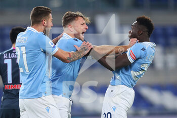 2020-12-20 - Ciro Immobile of Lazio celebrates with his teammates after scoring 1-0 goal during the Italian championship Serie A football match between SS Lazio and SSC Napoli on December 20, 2020 at Stadio Olimpico in Rome, Italy - Photo Federico Proietti / DPPI - SS LAZIO VS SSC NAPOLI - ITALIAN SERIE A - SOCCER