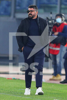 2020-12-20 - Napoli head coach Gennaro Gattuso reacts during the Italian championship Serie A football match between SS Lazio and SSC Napoli on December 20, 2020 at Stadio Olimpico in Rome, Italy - Photo Federico Proietti / DPPI - SS LAZIO VS SSC NAPOLI - ITALIAN SERIE A - SOCCER