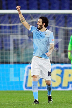 2021-01-15 - Luis Alberto of Lazio celebrates after scoring 2-0 goal during the Italian championship Serie A football match between SS Lazio and AS Roma on January 15, 2021 at Stadio Olimpico in Rome, Italy - Photo Federico Proietti / DPPI - SS LAZIO VS AS ROMA - ITALIAN SERIE A - SOCCER
