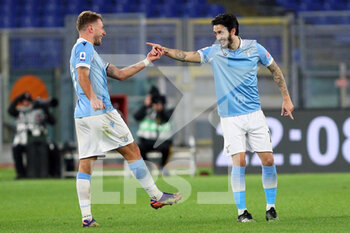 2021-01-15 - Luis Alberto of Lazio (R) celebrates with Ciro Immobile after scoring 3-0 goal during the Italian championship Serie A football match between SS Lazio and AS Roma on January 15, 2021 at Stadio Olimpico in Rome, Italy - Photo Federico Proietti / DPPI - SS LAZIO VS AS ROMA - ITALIAN SERIE A - SOCCER