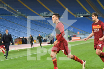 2021-01-23 -  ROME, ITALY - January 23 : Lorenzo Pellegrini (7 ) of AS Roma celebrates after scoring a goal during Italian Serie A soccer match between AS Roma and Spezia n at Stadio Olimpico on January 23,2021 in Rome Italy - AS ROMA VS SPEZIA CALCIO - ITALIAN SERIE A - SOCCER