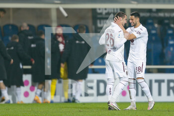 2021-02-06 - Federico Bonazzoli (Torino FC) celebrating with Rolando Mandragora (Torino FC) after scoring the equalizer - ATALANTA BC VS TORINO FC - ITALIAN SERIE A - SOCCER