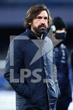 2021-02-13 - Andrea Pirlo head coach of Juventus during warm up before the Italian championship Serie A football match between SSC Napoli and Juventus FC on February 13, 2021 at Diego Armando Maradona Stadium in Naples, Italy - Photo Federico Proietti / DPPI - SSC NAPOLI AND JUVENTUS FC - ITALIAN SERIE A - SOCCER