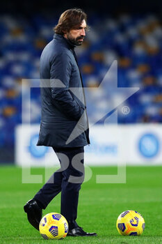 2021-02-13 - Andrea Pirlo head coach of Juventus during warm up before the Italian championship Serie A football match between SSC Napoli and Juventus FC on February 13, 2021 at Diego Armando Maradona Stadium in Naples, Italy - Photo Federico Proietti / DPPI - SSC NAPOLI AND JUVENTUS FC - ITALIAN SERIE A - SOCCER