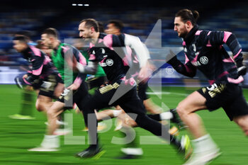 2021-02-13 - Juventus players warming up before the Italian championship Serie A football match between SSC Napoli and Juventus FC on February 13, 2021 at Diego Armando Maradona Stadium in Naples, Italy - Photo Federico Proietti / DPPI - SSC NAPOLI AND JUVENTUS FC - ITALIAN SERIE A - SOCCER