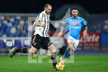 2021-02-13 - Giorgio Chiellini of Juventus in action during the Italian championship Serie A football match between SSC Napoli and Juventus FC on February 13, 2021 at Diego Armando Maradona Stadium in Naples, Italy - Photo Federico Proietti / DPPI - SSC NAPOLI AND JUVENTUS FC - ITALIAN SERIE A - SOCCER