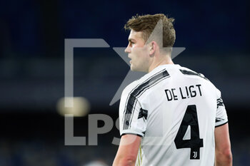 2021-02-13 - Matthijs De Ligt of Juventus reacts during the Italian championship Serie A football match between SSC Napoli and Juventus FC on February 13, 2021 at Diego Armando Maradona Stadium in Naples, Italy - Photo Federico Proietti / DPPI - SSC NAPOLI AND JUVENTUS FC - ITALIAN SERIE A - SOCCER