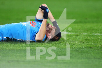 2021-02-13 - Amir Rrahmani of Napoli reacts after being injured during the Italian championship Serie A football match between SSC Napoli and Juventus FC on February 13, 2021 at Diego Armando Maradona Stadium in Naples, Italy - Photo Federico Proietti / DPPI - SSC NAPOLI AND JUVENTUS FC - ITALIAN SERIE A - SOCCER