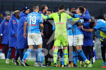 2021-02-13 - Gennaro Gattuso head coach of Napoli celebrates with his players at the end of the Italian championship Serie A football match between SSC Napoli and Juventus FC on February 13, 2021 at Diego Armando Maradona Stadium in Naples, Italy - Photo Federico Proietti / DPPI - SSC NAPOLI AND JUVENTUS FC - ITALIAN SERIE A - SOCCER