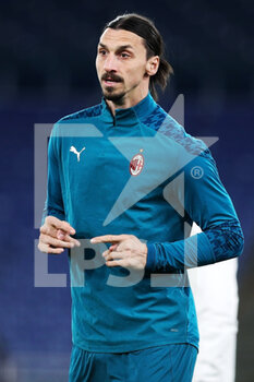 2021-02-28 - Zlatan Ibrahimovic of Milan reacts during warm up before the Italian championship Serie A football match between AS Roma and AC Milan on February 28, 2021 at Stadio Olimpico in Rome, Italy - Photo Federico Proietti / DPPI - AS ROMA AND AC MILAN - ITALIAN SERIE A - SOCCER
