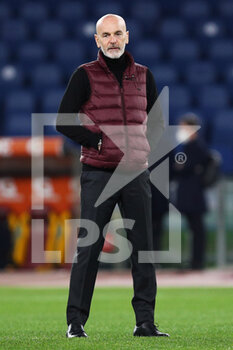 2021-02-28 - Stefano Pioli head coach of Milan reacts during the Italian championship Serie A football match between AS Roma and AC Milan on February 28, 2021 at Stadio Olimpico in Rome, Italy - Photo Federico Proietti / DPPI - AS ROMA AND AC MILAN - ITALIAN SERIE A - SOCCER