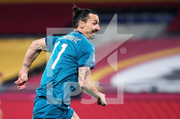 2021-02-28 - Zlatan Ibrahimovic of Milan in action during the Italian championship Serie A football match between AS Roma and AC Milan on February 28, 2021 at Stadio Olimpico in Rome, Italy - Photo Federico Proietti / DPPI - AS ROMA AND AC MILAN - ITALIAN SERIE A - SOCCER