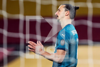 2021-02-28 - Zlatan Ibrahimovic of Milan reacts during the Italian championship Serie A football match between AS Roma and AC Milan on February 28, 2021 at Stadio Olimpico in Rome, Italy - Photo Federico Proietti / DPPI - AS ROMA AND AC MILAN - ITALIAN SERIE A - SOCCER