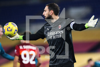 2021-02-28 - Gianluigi Donnarumma of Milan reacts during the Italian championship Serie A football match between AS Roma and AC Milan on February 28, 2021 at Stadio Olimpico in Rome, Italy - Photo Federico Proietti / DPPI - AS ROMA AND AC MILAN - ITALIAN SERIE A - SOCCER