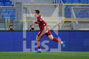 2021-04-11 - Borja Mayoral's of AS Roma exultation after the 1-0 goal seen in action during the Italian Football Championship League A 2020/2021 match between AS Roma vs Bologna FC at the Olimpic Stadium in Rome. - AS ROMA VS BOLOGNA FC - ITALIAN SERIE A - SOCCER