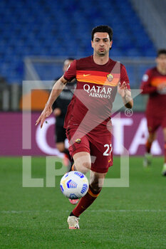 2021-04-11 - Javier Pastore of AS Roma seen in action during the Italian Football Championship League A 2020/2021 match between AS Roma vs Bologna FC at the Olimpic Stadium in Rome. - AS ROMA VS BOLOGNA FC - ITALIAN SERIE A - SOCCER