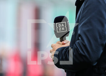 2021-04-18 - DAZN television during the Serie A 2020/21 football match between AC Milan vs Genoa CFC at the Giuseppe Meazza Stadium, Milan, Italy on April 18, 2021 - Photo FCI / Fabrizio Carabelli - AC MILAN VS GENOA CFC - ITALIAN SERIE A - SOCCER