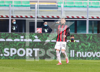 2021-04-18 - Ante Rebic of AC Milan celebrates after scoring a goal during the Serie A 2020/21 football match between AC Milan vs Genoa CFC at the Giuseppe Meazza Stadium, Milan, Italy on April 18, 2021 - Photo FCI / Fabrizio Carabelli - AC MILAN VS GENOA CFC - ITALIAN SERIE A - SOCCER